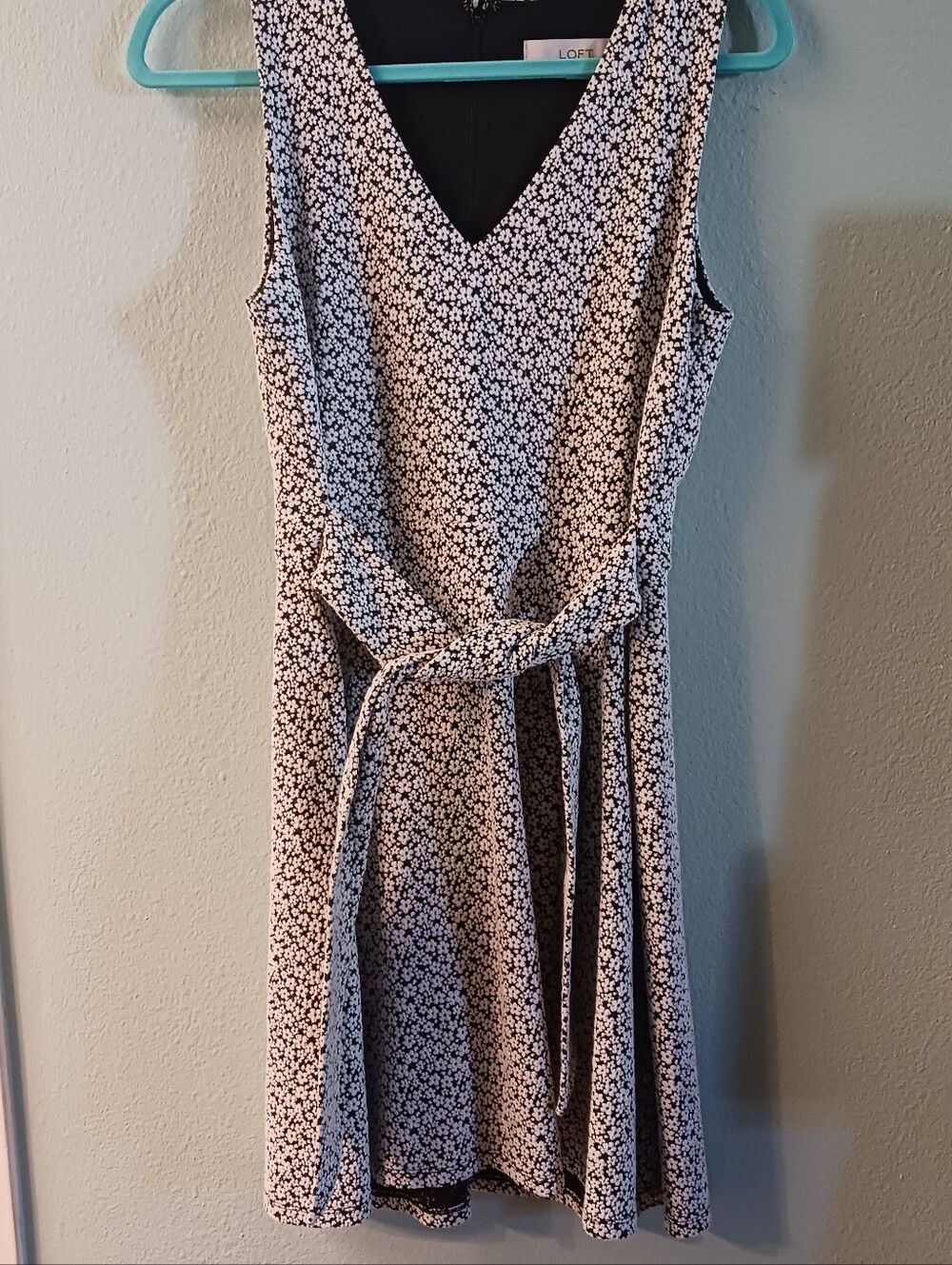 LOFT Black and White Mini Dress with Self Tie